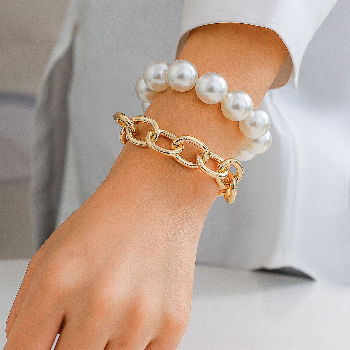 Bold Statement: Exaggerated Big Round Bead Pearl Bracelet