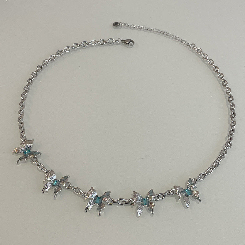 Blue Diamond Butterfly Necklace