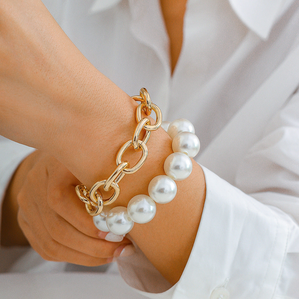 Bold Statement: Exaggerated Big Round Bead Pearl Bracelet
