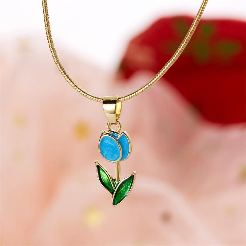 Blossoming Romance: Tulip Fashion Drop Oil Necklace and Bracelet Set
