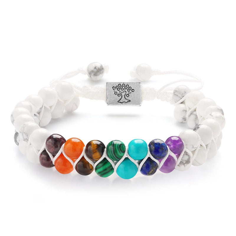Harmonious Energies: Fashion Jewelry Double Layer 7 Chakra Stone Bead Bracelet - Healing Crystal Meditation Accessory for Women