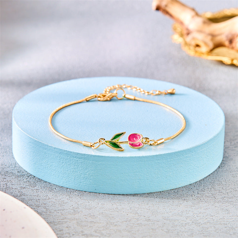 Blossoming Romance: Tulip Fashion Drop Oil Necklace and Bracelet Set
