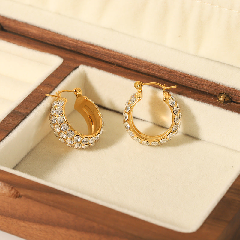 Diamond Gleam: 18K Gold-Plated Stainless Steel Earrings
