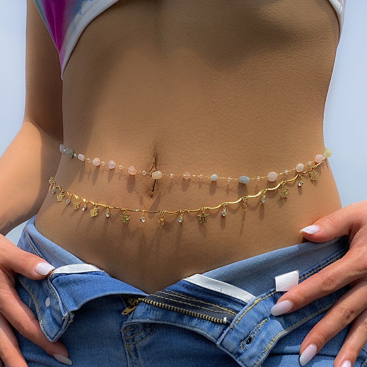 Twin Crystal Butterfly Tassel Body Chains