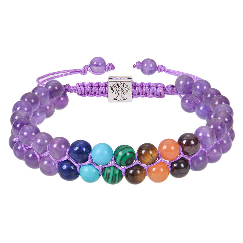 Harmonious Energies: Fashion Jewelry Double Layer 7 Chakra Stone Bead Bracelet - Healing Crystal Meditation Accessory for Women