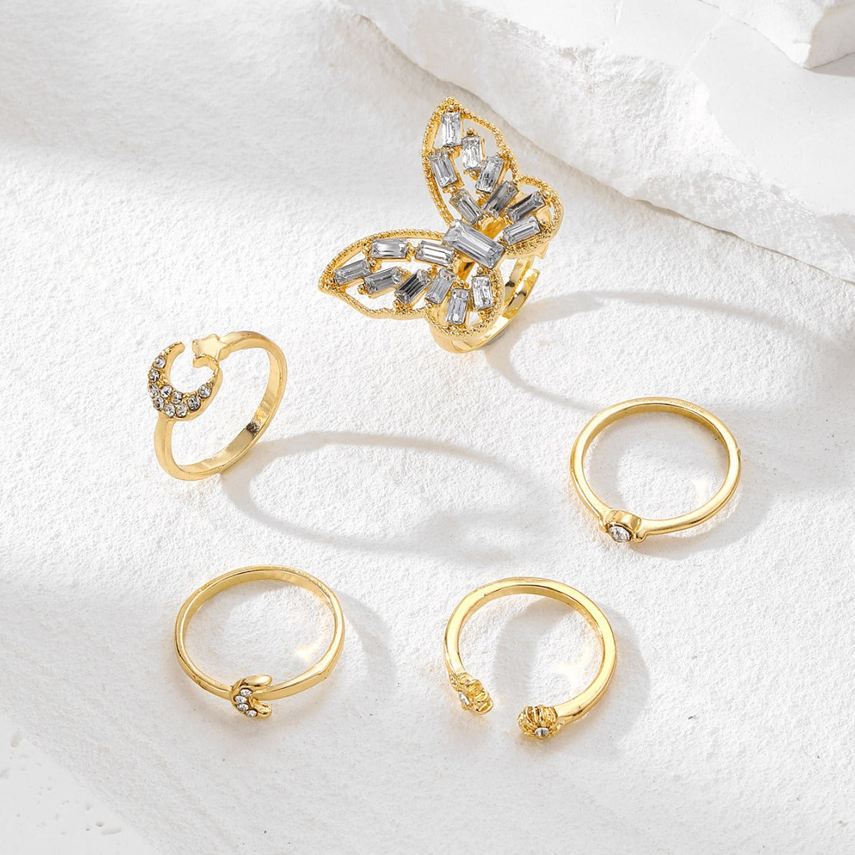 Butterfly Whispers: Vintage Geometric Metal Couple Finger Rings Set