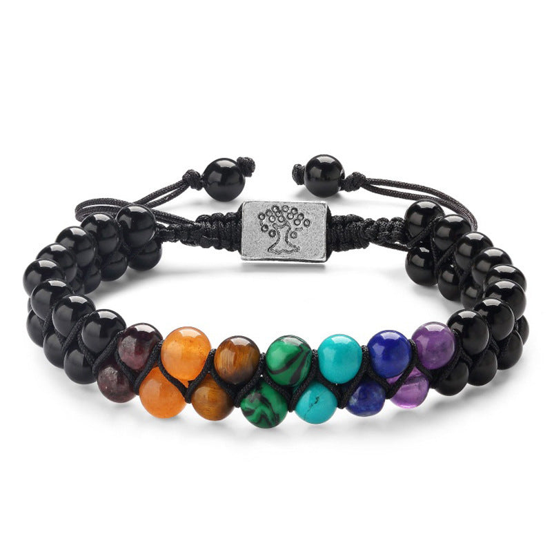 Harmonious Energies: Fashion Jewelry Double Layer 7 Chakra Stone Bead Bracelet - Healing Crystal Meditation Accessory for Women