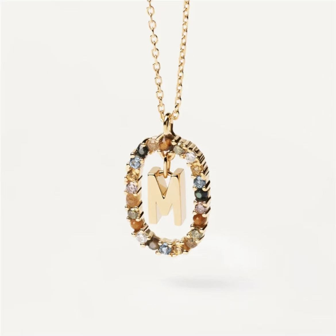 Radiant Alphabet: Colored Rhinestone Necklace - 18K Fashion Jewelry