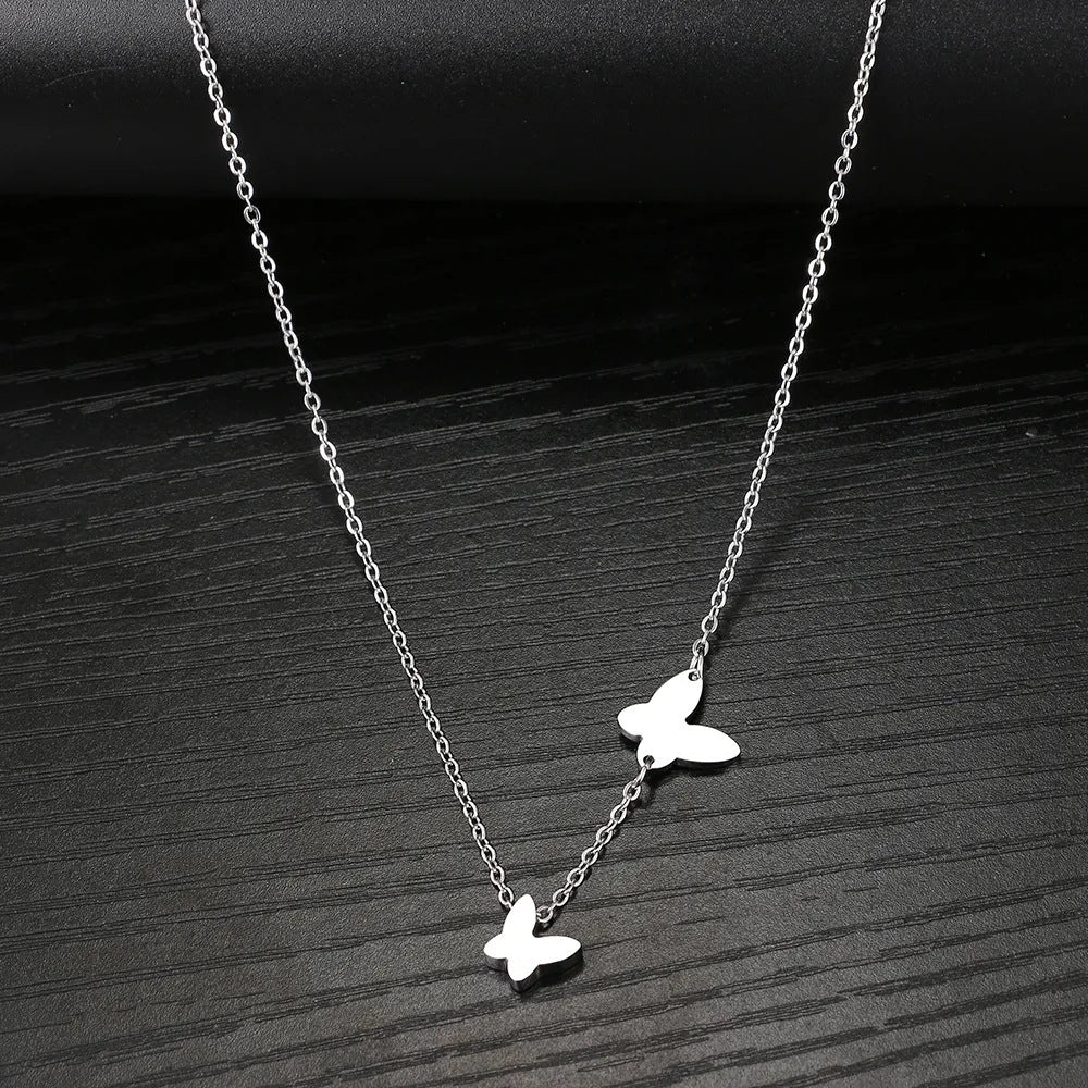 Fluttering Elegance: Stainless Steel Butterfly Pendant - Sweet, Versatile, Niche Design Necklace