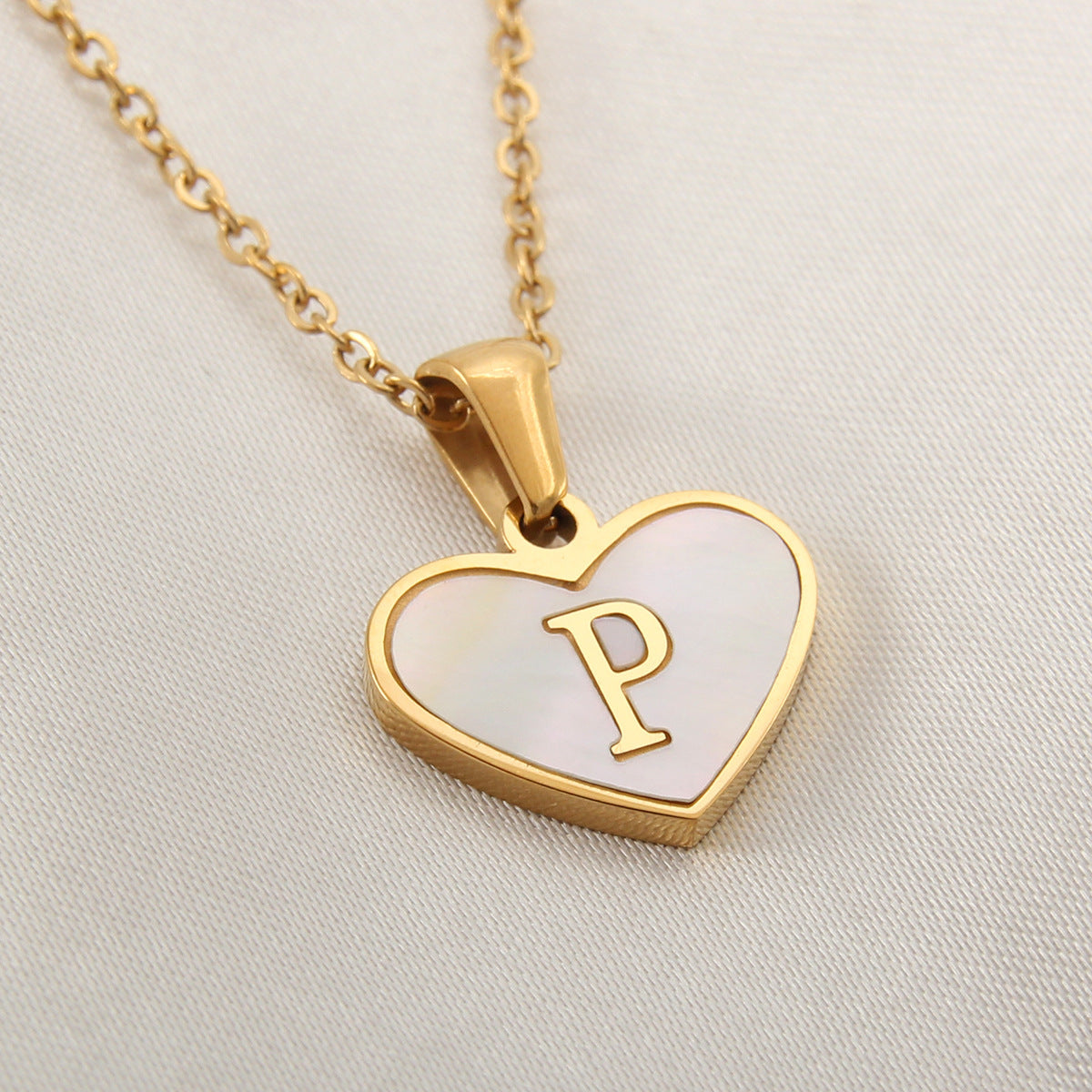 Heartfelt Elegance: 26-Letter White Shell Heart Necklace