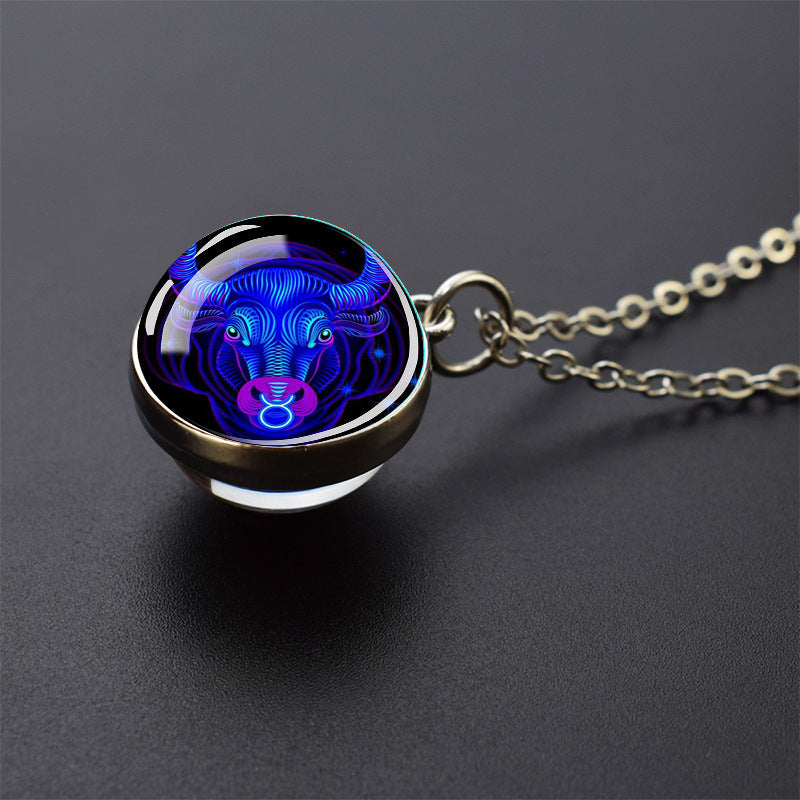 Zodiac Glow: Luminous 12 Constellation Necklace - 20mm Silver Creativity
