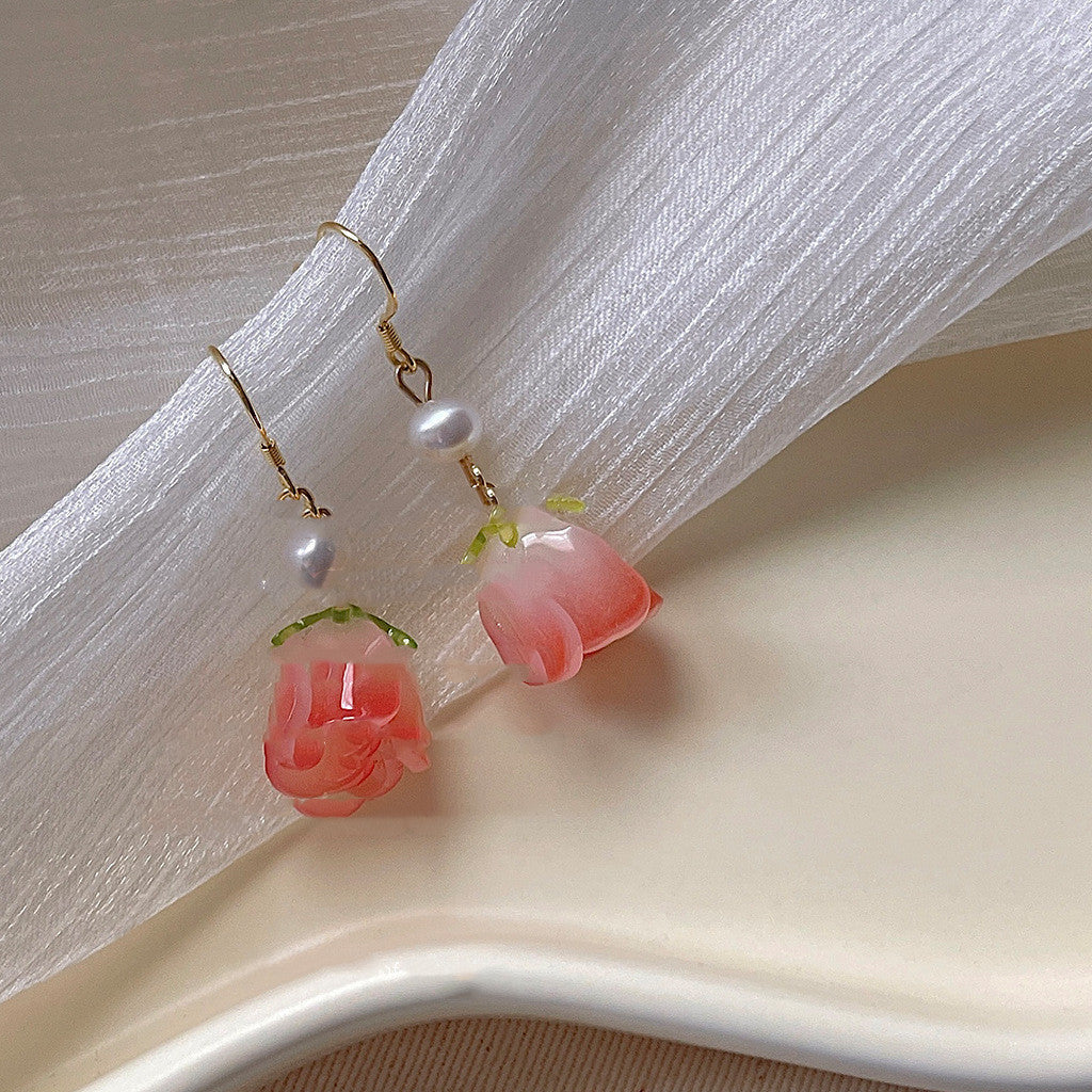 Graceful Blossoms: Sen Rose Water Pearl Earrings with 925 Silver Needles