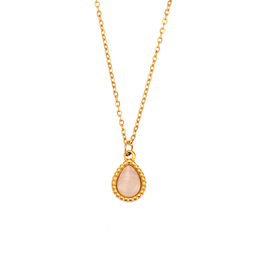 Opulent Opal: European and American Ins Fashion Minimalistic Water Drop Earrings with Stainless Steel Plated Necklace