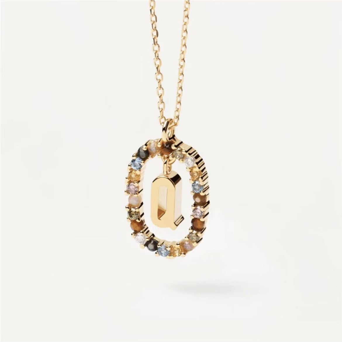 Radiant Alphabet: Colored Rhinestone Necklace - 18K Fashion Jewelry