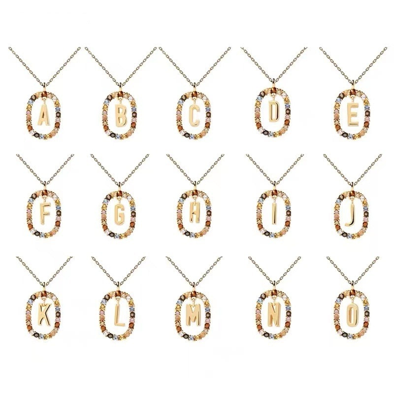 Radiant Alphabet: Colored Rhinestone Necklace - 18K Fashion Jewelry