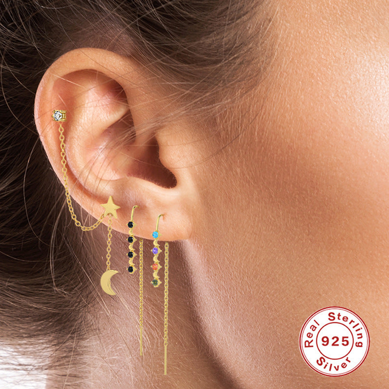 Radiant Elegance: 925 Sterling Silver Tassel Ear Wires with Diamonds