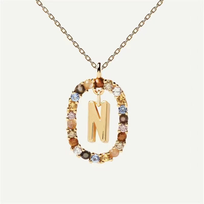 Radiant Alphabet: Colored Rhinestone Necklace - 18K Fashion Jewelry