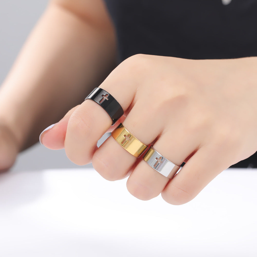 Timeless Grace: The Classic Hollow Cross Stainless Steel Ring