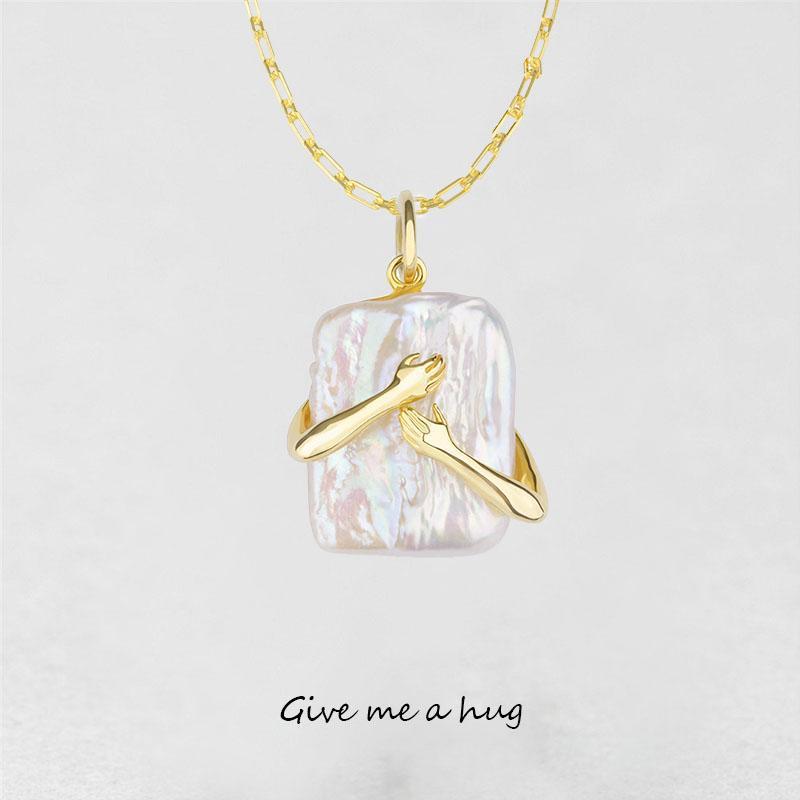 Pearls of Love: Unique Square Baroque Pearl Couple Pendant Necklace
