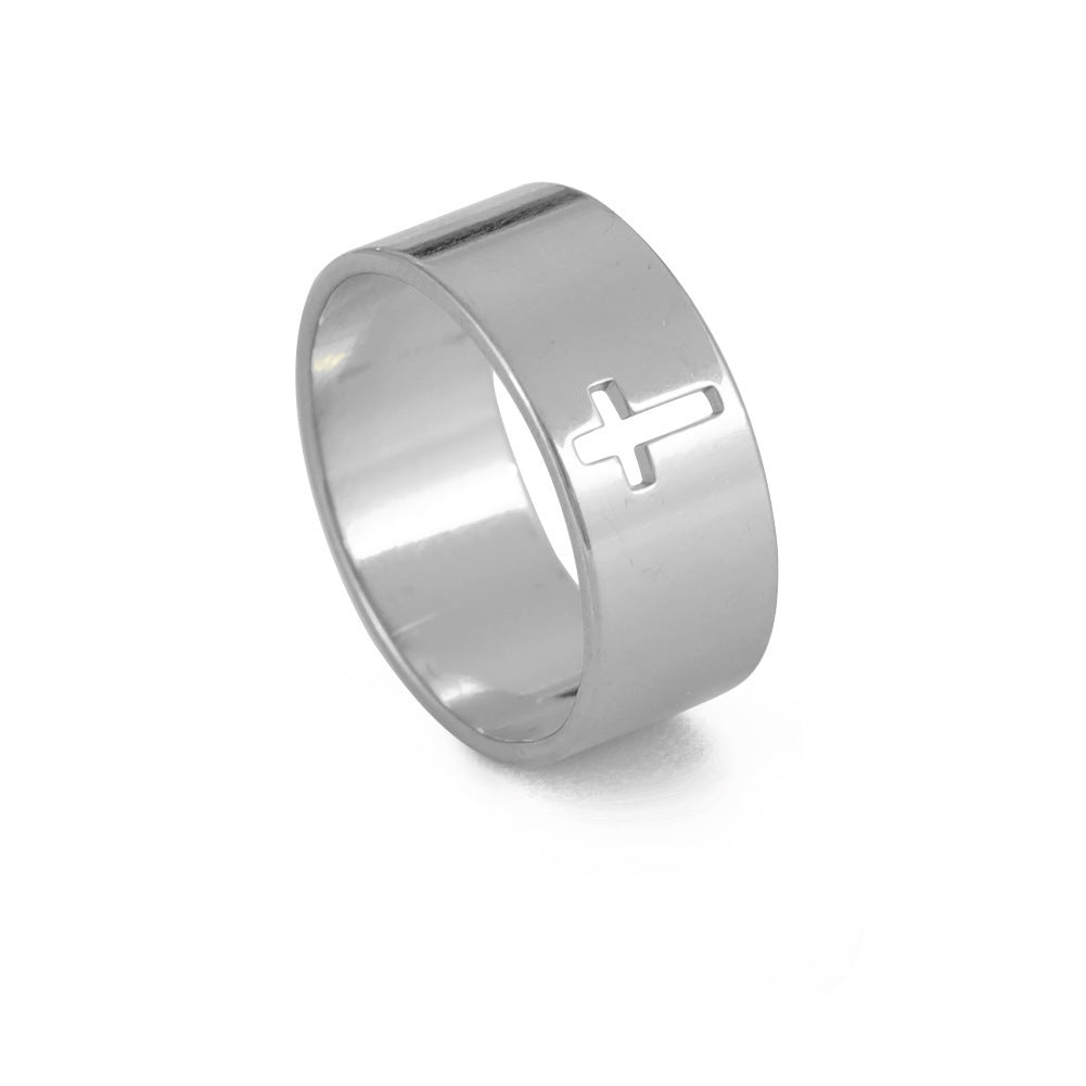 Timeless Grace: The Classic Hollow Cross Stainless Steel Ring