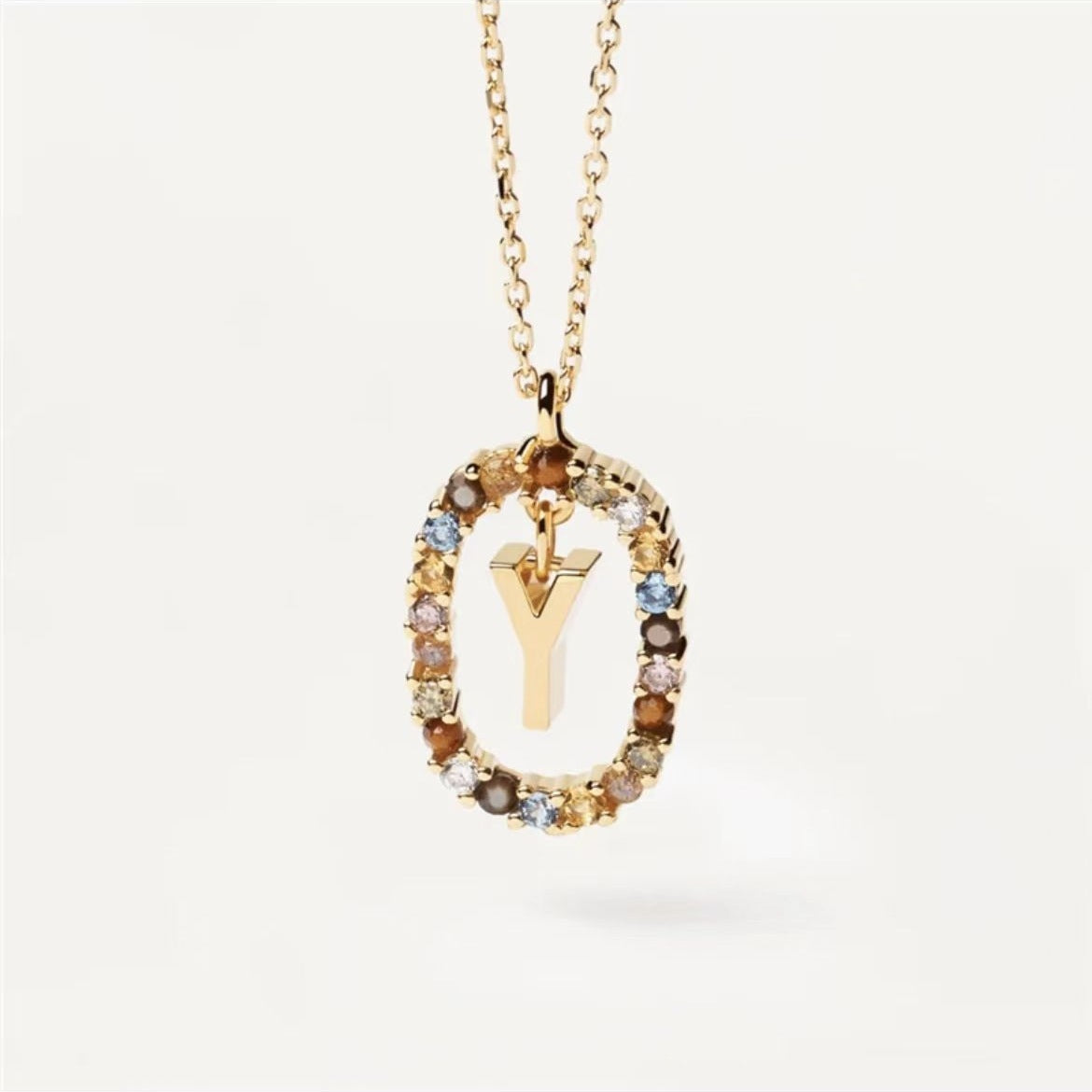 Radiant Alphabet: Colored Rhinestone Necklace - 18K Fashion Jewelry