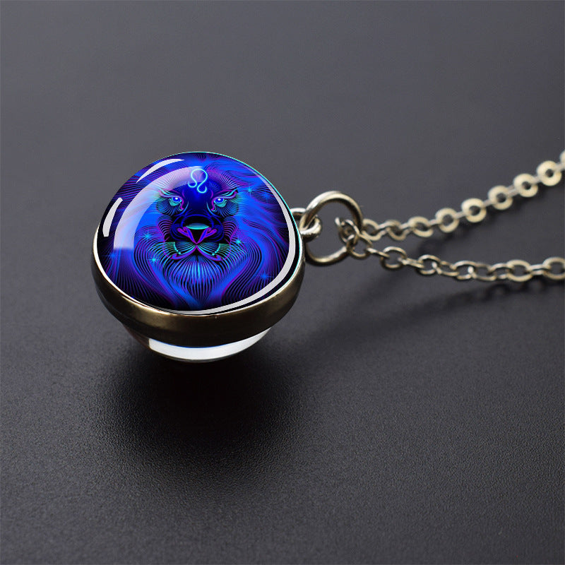 Zodiac Glow: Luminous 12 Constellation Necklace - 20mm Silver Creativity