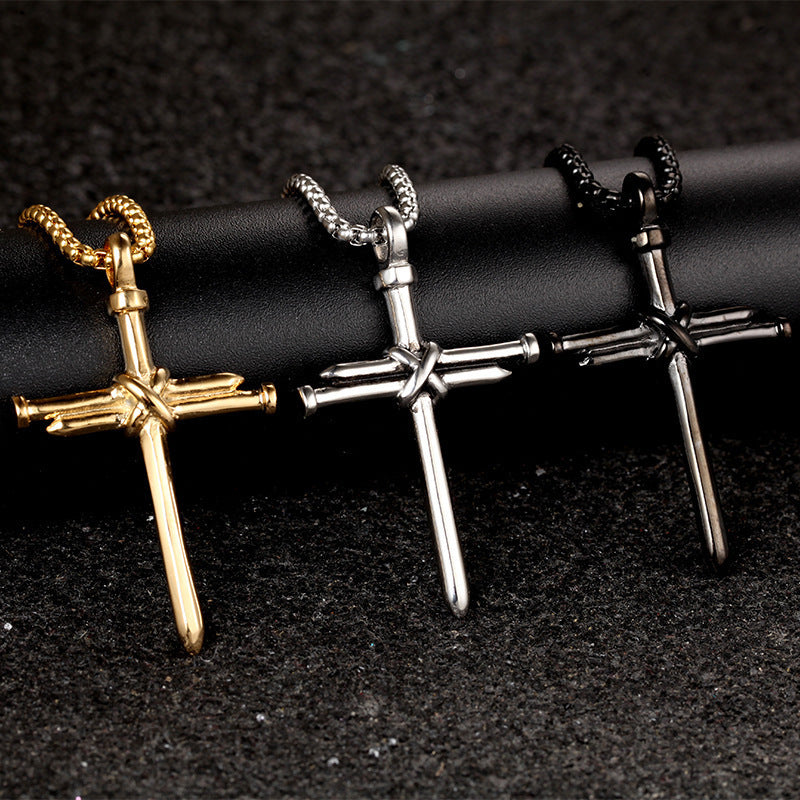 Iron Faith: Stainless Steel Nail Cross Pendant Necklace