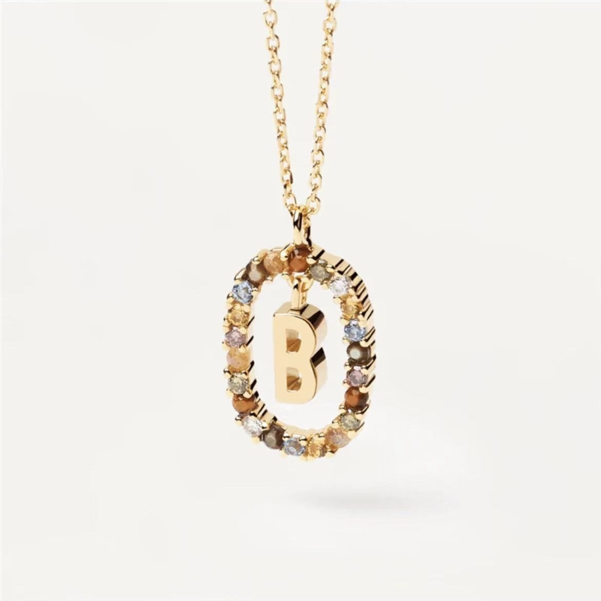 Radiant Alphabet: Colored Rhinestone Necklace - 18K Fashion Jewelry