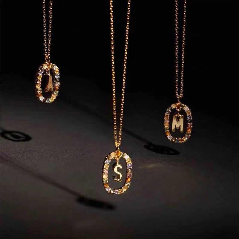 Radiant Alphabet: Colored Rhinestone Necklace - 18K Fashion Jewelry