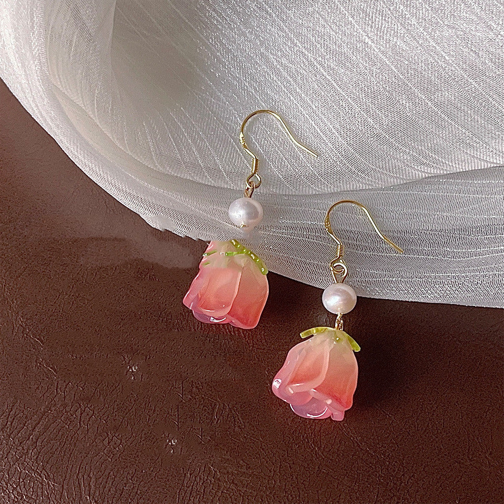 Graceful Blossoms: Sen Rose Water Pearl Earrings with 925 Silver Needles