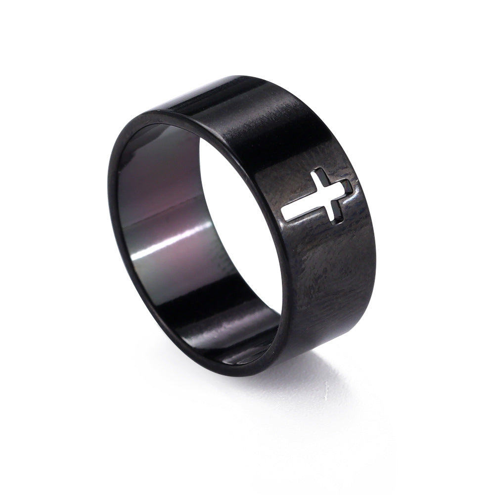 Timeless Grace: The Classic Hollow Cross Stainless Steel Ring