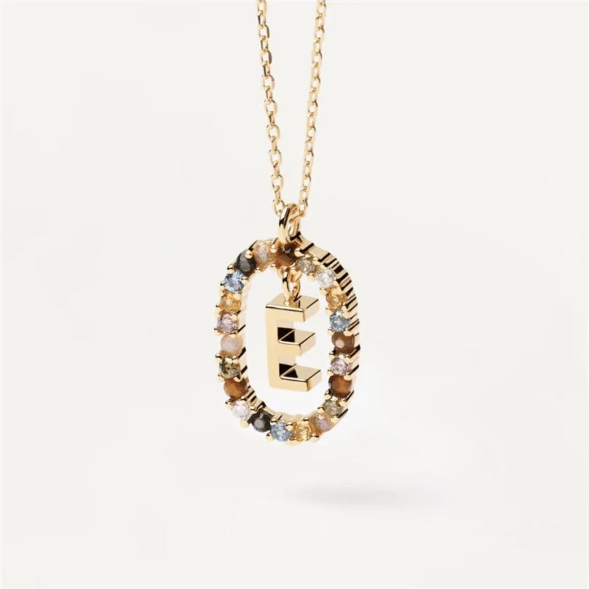Radiant Alphabet: Colored Rhinestone Necklace - 18K Fashion Jewelry