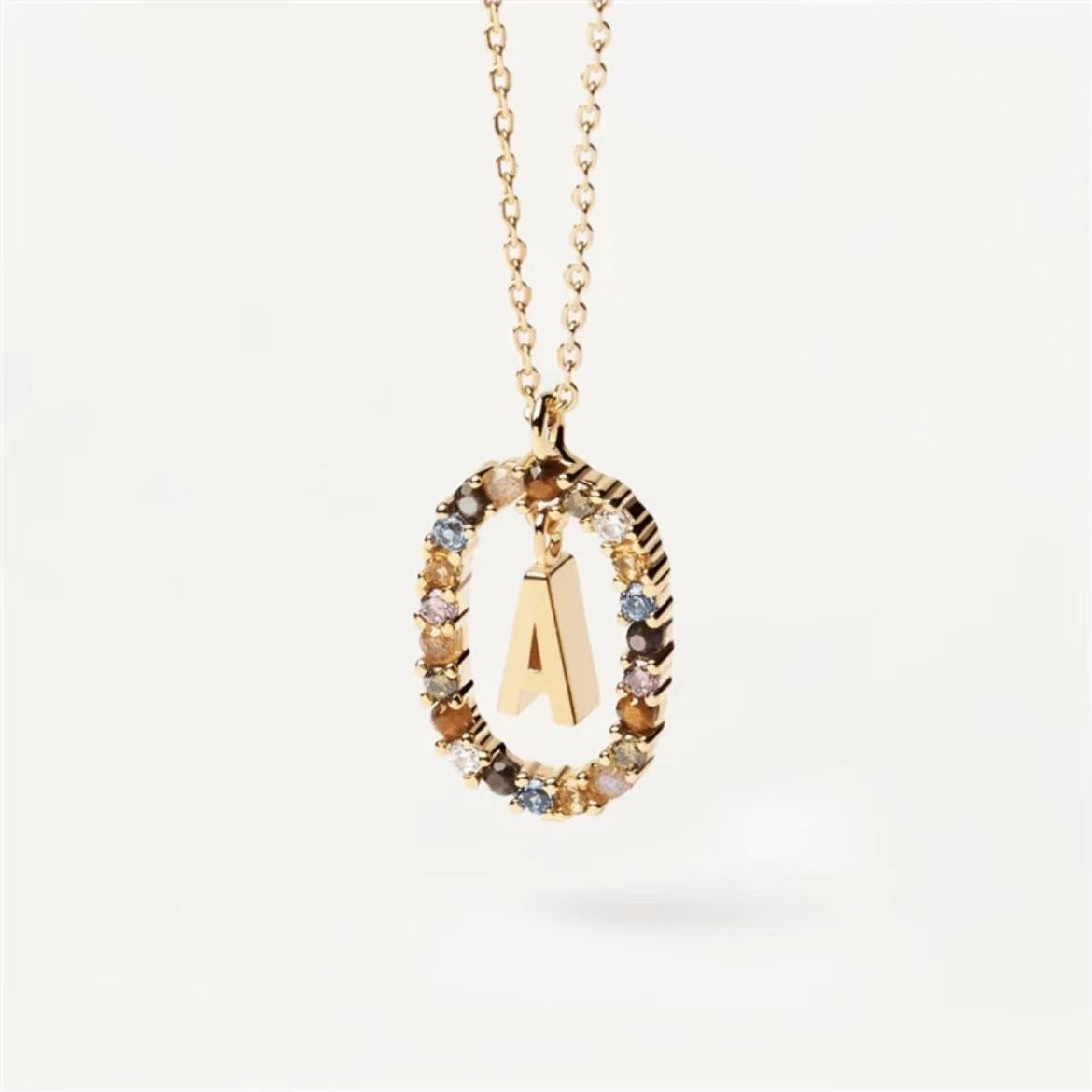 Radiant Alphabet: Colored Rhinestone Necklace - 18K Fashion Jewelry