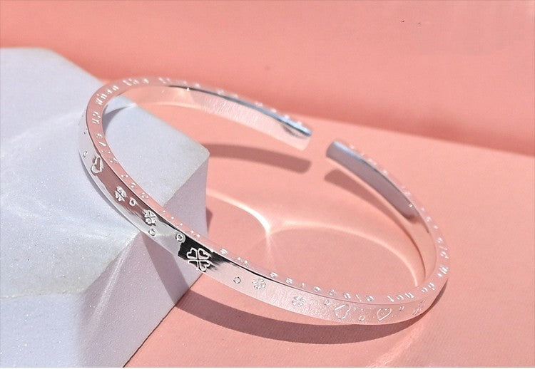 Radiant Grace: Sterling Silver Hand Ornament Opening Bracelet for Women