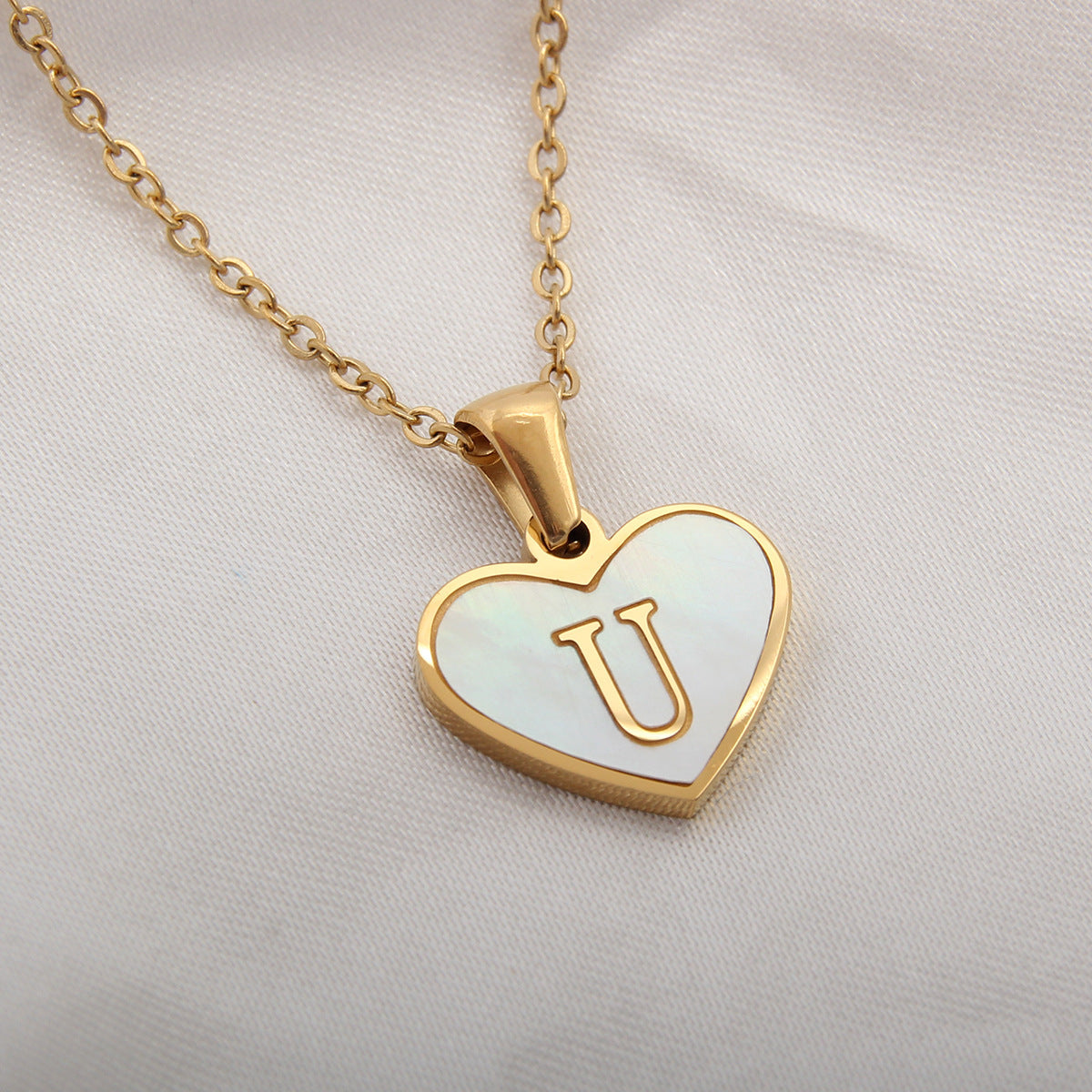 Heartfelt Elegance: 26-Letter White Shell Heart Necklace