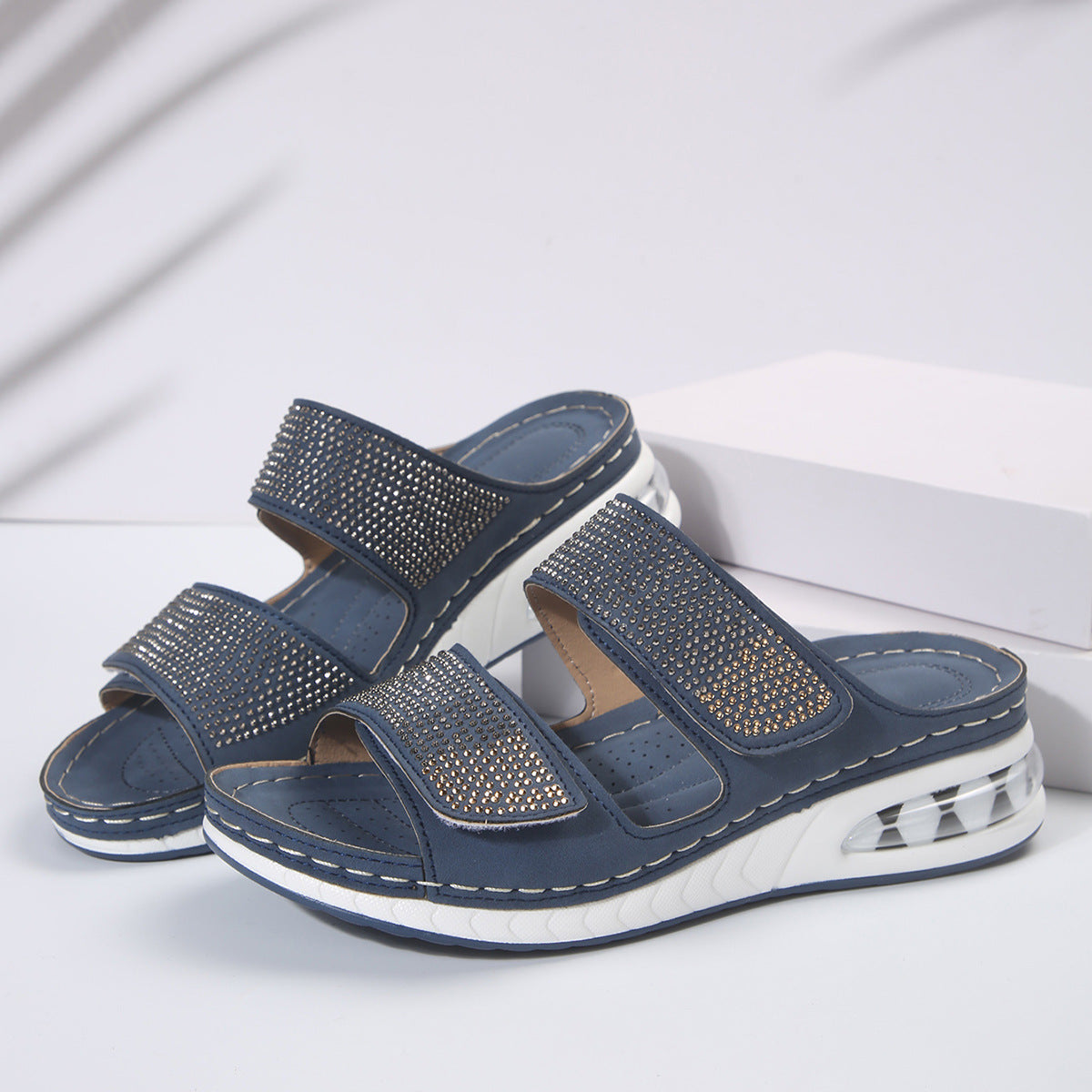 BreezeGem Summer Wedge: Rhinestone Roman Slides