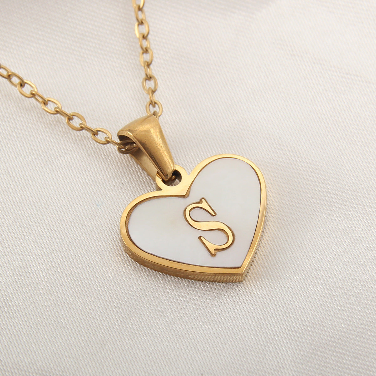 Heartfelt Elegance: 26-Letter White Shell Heart Necklace