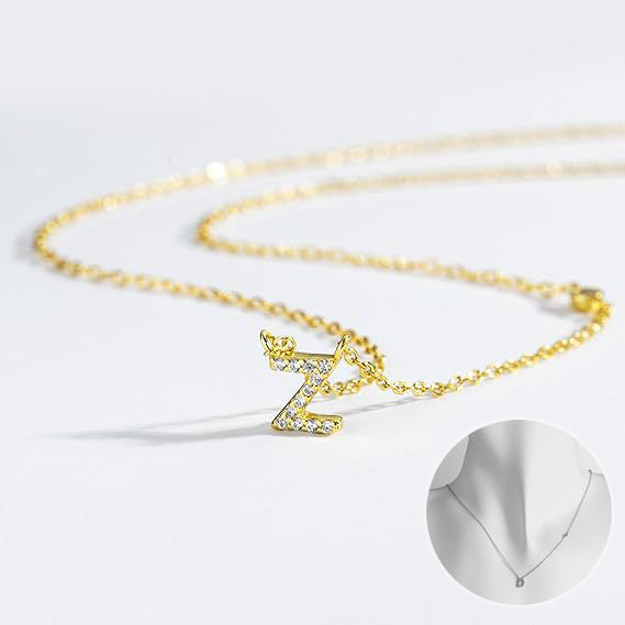 A-Z 26 Letters Luxury Gold/Silver Color Necklace CZ Pendant