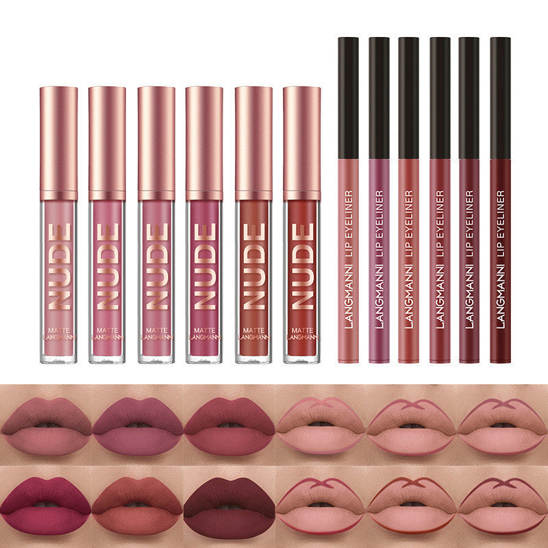 Matte Magic: 12-Piece Lip Liner and Lipstick Makeup Set for Lasting Beauty