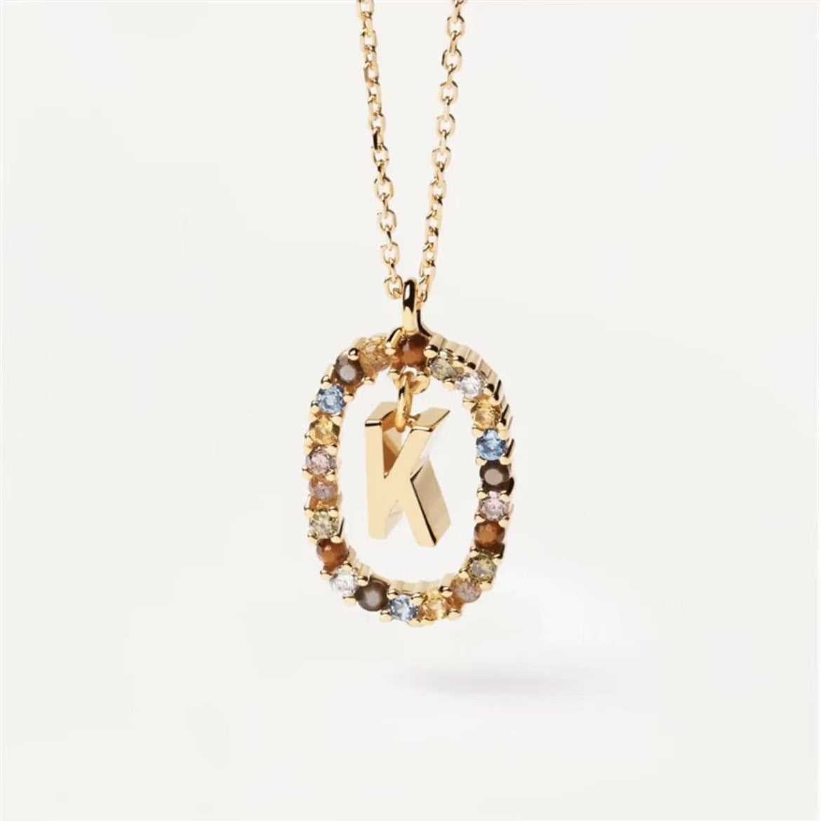 Radiant Alphabet: Colored Rhinestone Necklace - 18K Fashion Jewelry