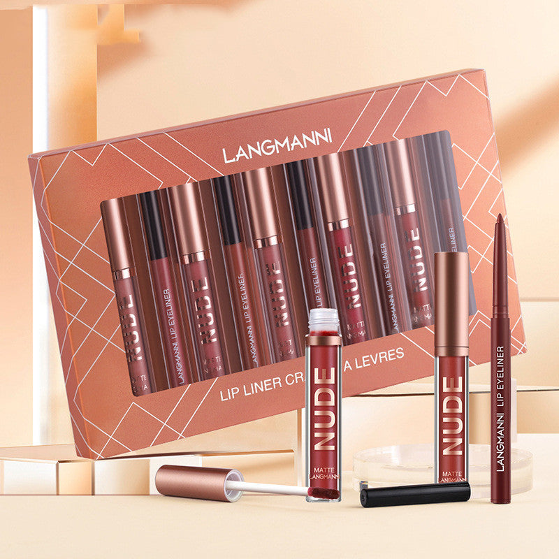 Matte Magic: 12-Piece Lip Liner and Lipstick Makeup Set for Lasting Beauty