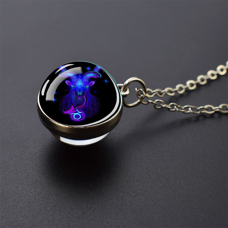 Zodiac Glow: Luminous 12 Constellation Necklace - 20mm Silver Creativity
