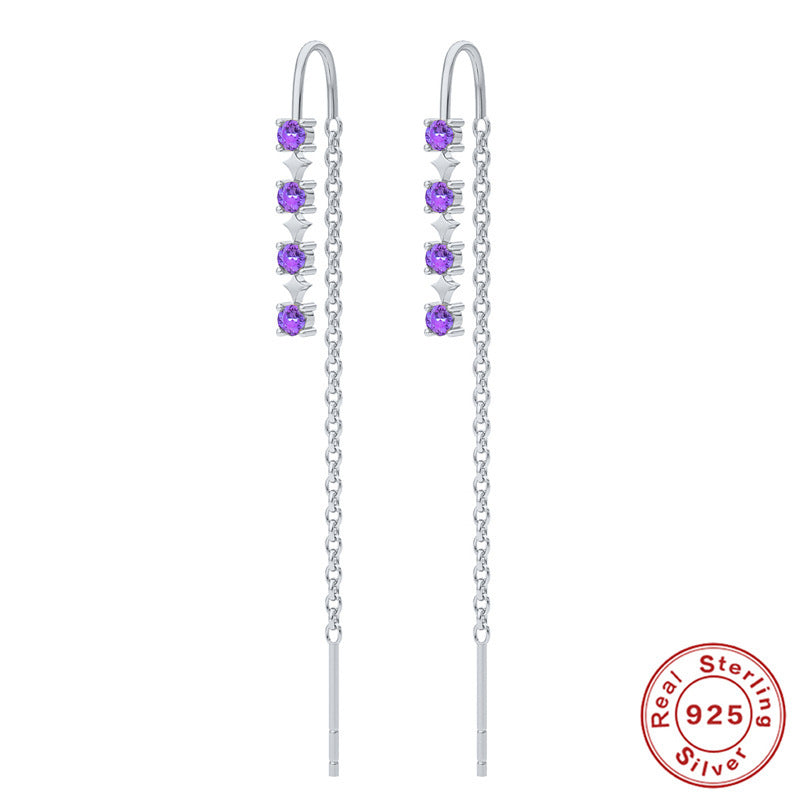 Radiant Elegance: 925 Sterling Silver Tassel Ear Wires with Diamonds