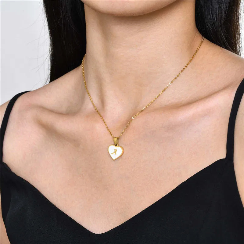 Heartfelt Elegance: 26-Letter White Shell Heart Necklace
