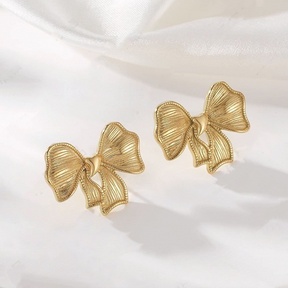 Gilded Elegance: Fashionable Titanium Steel Bow Earrings for Women