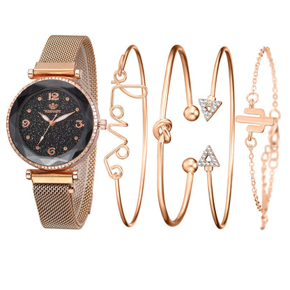 Starry Night Elegance: Fashion Bracelet Wristwatch with Magnet Buckle for Women, Featuring Roman Numerals - A Simple Clock Gift