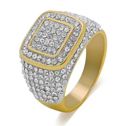 Gold-Plated Hip Hop Men's Ring: Micro Inlaid Zircon for Full Diamond Effect