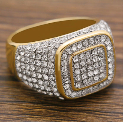 Gold-Plated Hip Hop Men's Ring: Micro Inlaid Zircon for Full Diamond Effect