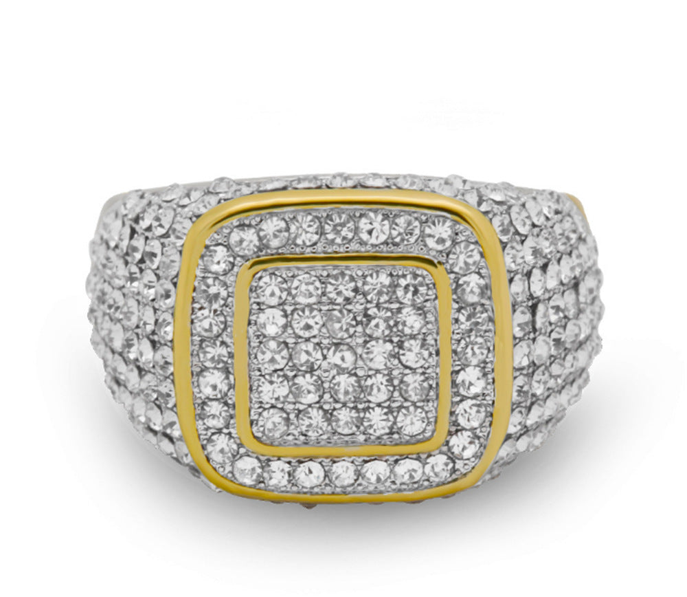 Gold-Plated Hip Hop Men's Ring: Micro Inlaid Zircon for Full Diamond Effect