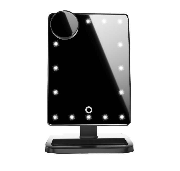 TechGlow: Touch Screen Makeup Mirror with 20 LED Lights, Bluetooth Music Speaker, and 10X Magnification